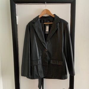 Boohoo Faux Leather Blazer Jacket Black Size Medium NWT